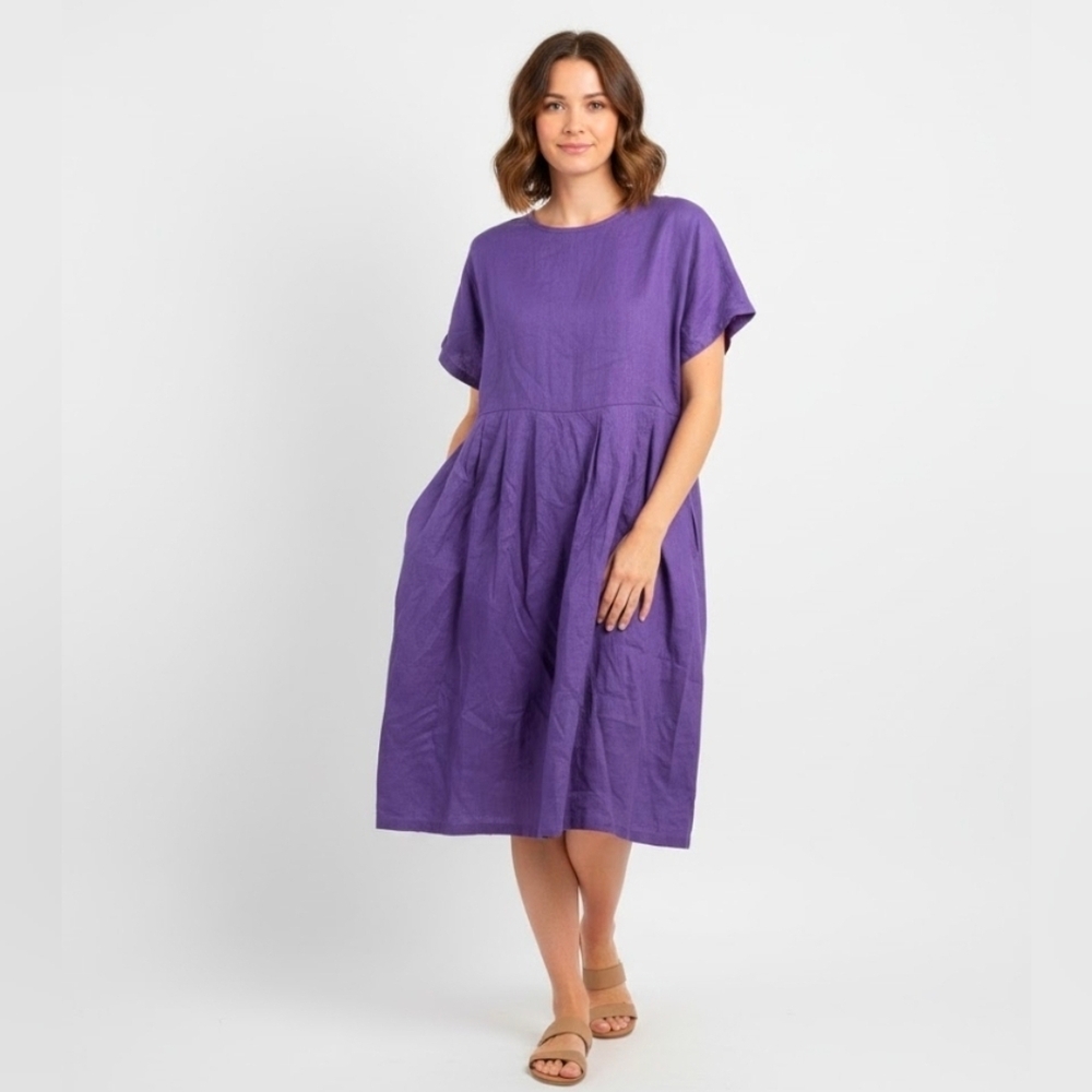 LINEN LIFE Handmade‎ Custom Dress Purple Lagenlook Size Large Breathable NWT
